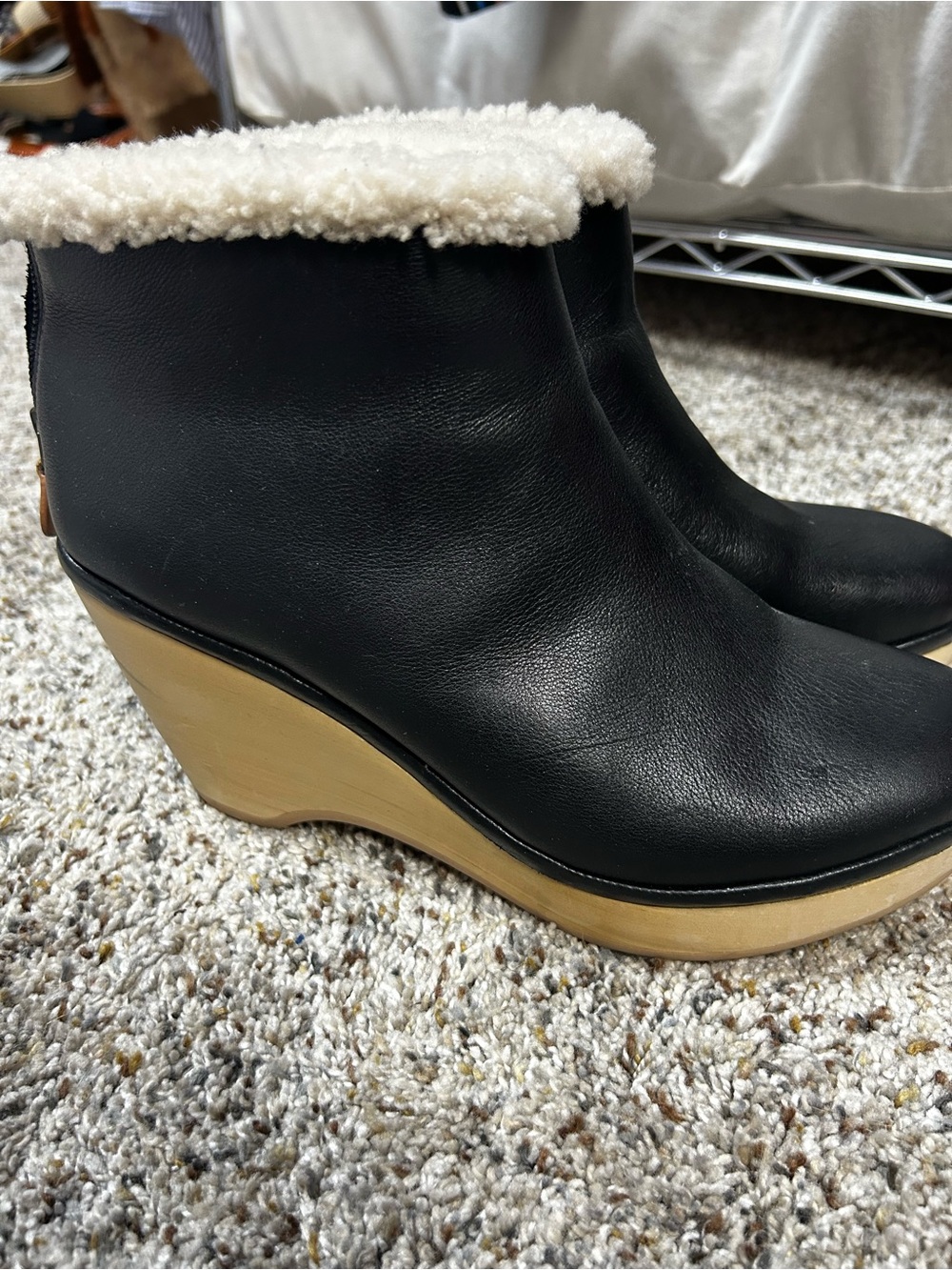 Gentle Souls by Kenneth Cole Black Faux-Shearling Platform Wedge Booties